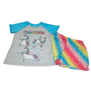 Wonder Nation Girls Unicorn Rainbow 2Pc Pajama Set Shirt & Shorts Size XXL 18